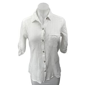 Foxcroft Women's White 3/4 Sleeve Chest Pocket Button Down Shirt Top Size 4